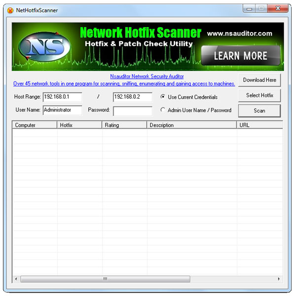 Screenshot of NetHotfixScanner