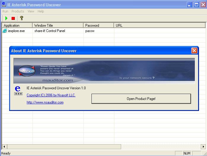 Click to view IE Asterisk Password Uncover 1.8.5 screenshot