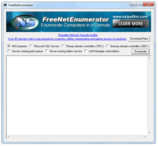 FreeNetEnumerator is a tool  to enumerate  computers in a domain.