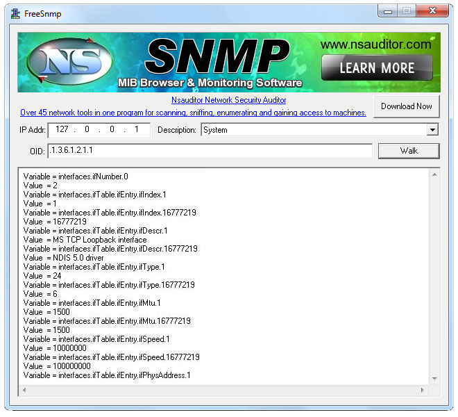 Screenshot of FreeSnmp