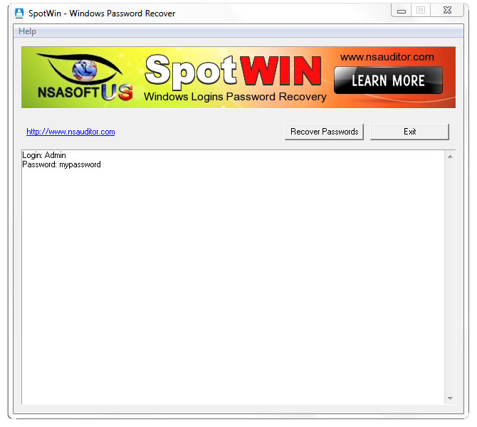 SpotWin Password Recovery screenshot