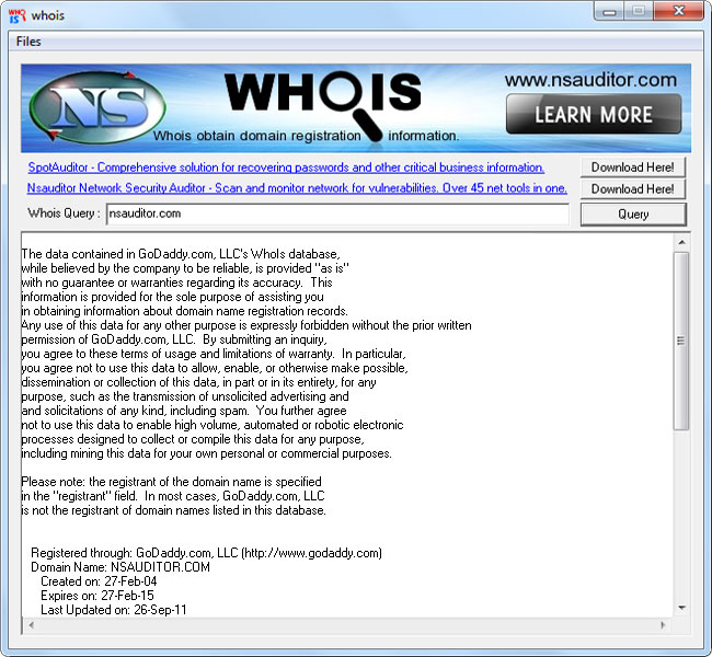 Screenshot of Whois