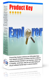 Product Key Explorer recovers product key for Windows, Microsoft Office, Adobe Acrobat, Adobe CS3 and CS4, SQL Server and more than 3000 software products installed on network computers