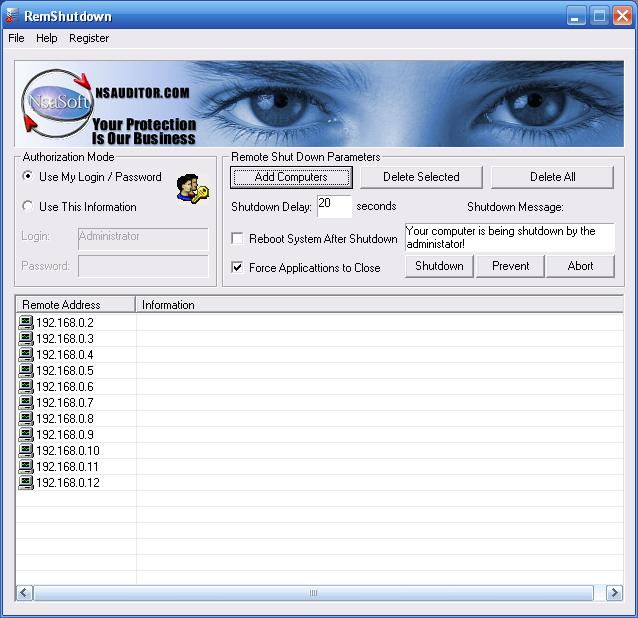 Click to view RemShutdown 2.9 screenshot