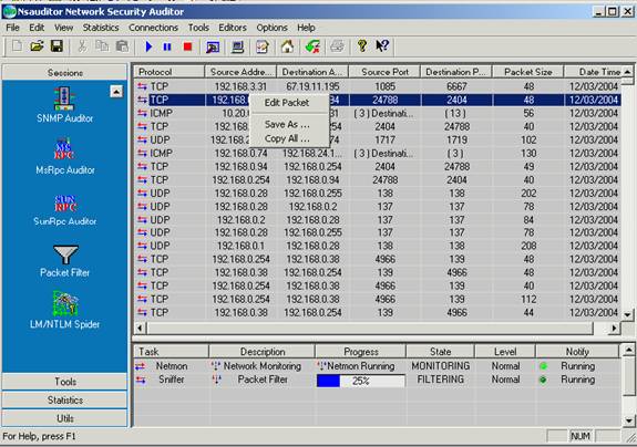 Le Rédacteur de paquet - le Rédacteur de Paquet est un outil pour décoder IP, ICMP, TCP, UDP, paquets de NETBIOS-SSN.