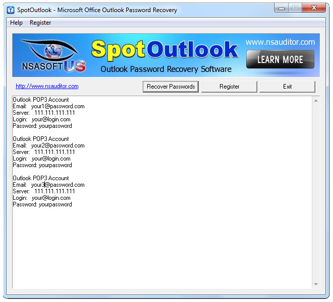 Windows 7 SpotOutlook Password Recovery 1.2.7 full