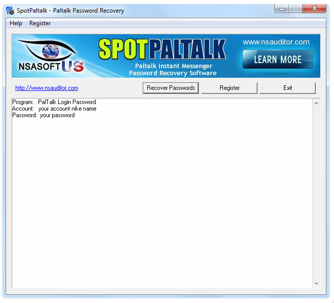 Click to view SpotPaltalk Password Recovery 1.1.5 screenshot