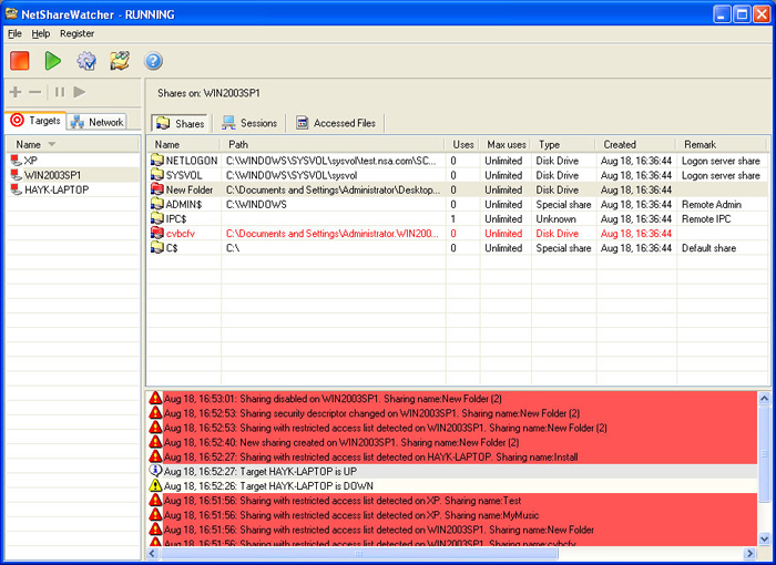 NetShareWatcher - Network Shares and Permissions Monitoring