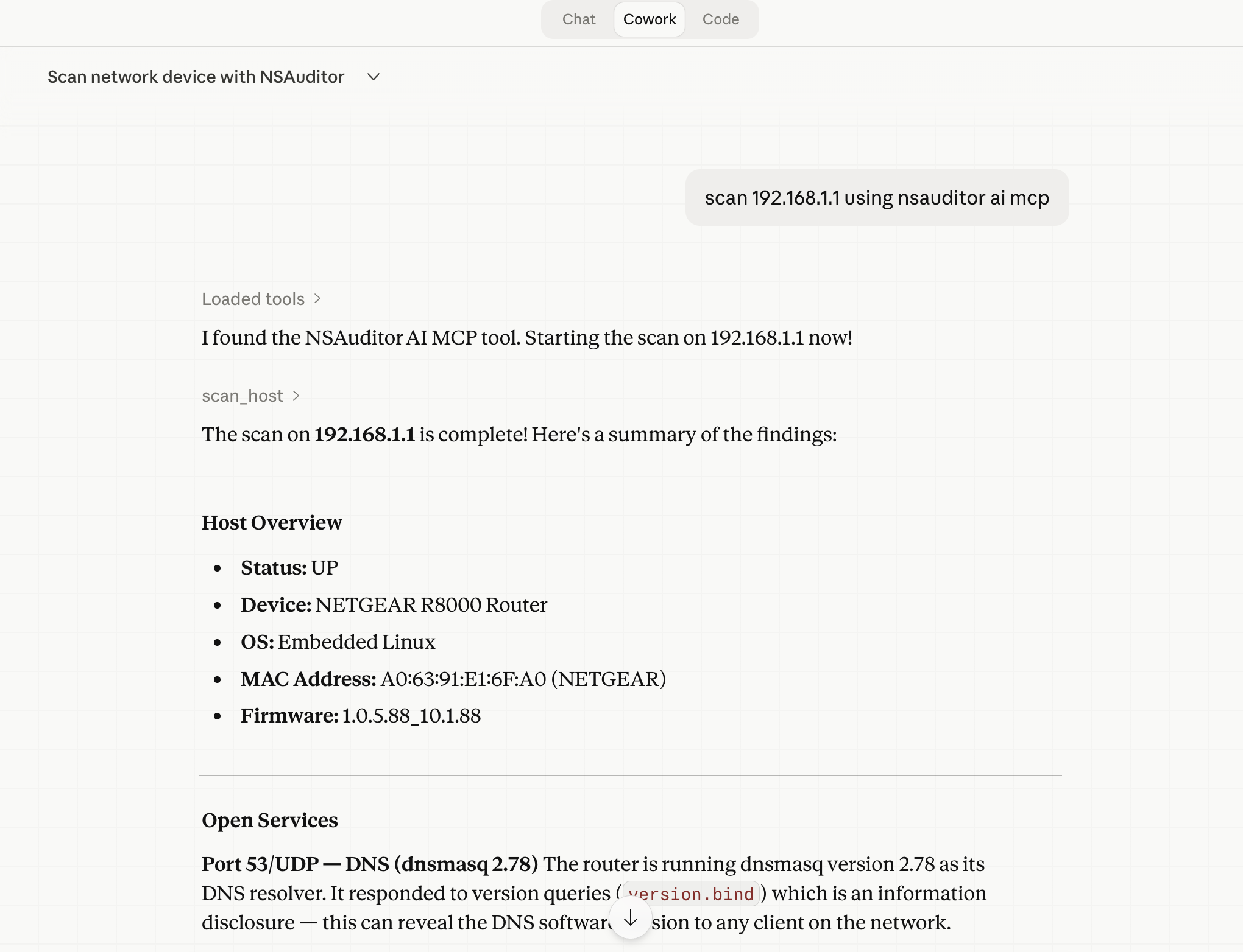 Nsauditor AI MCP connected to Claude Desktop