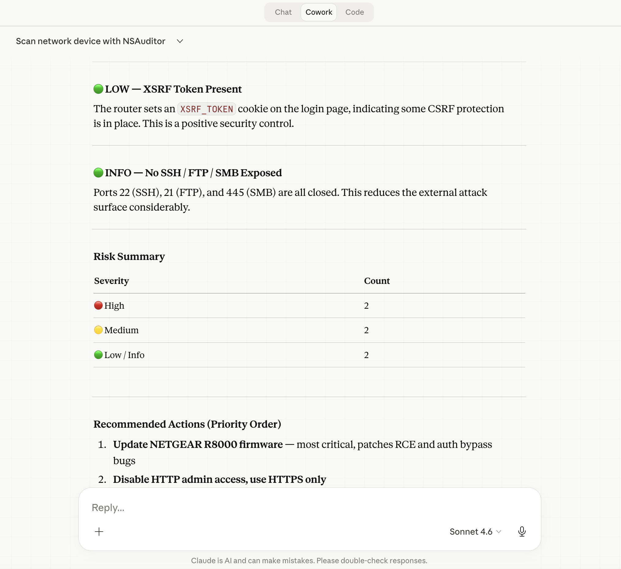 CVE vulnerability lookup results in Claude Desktop
