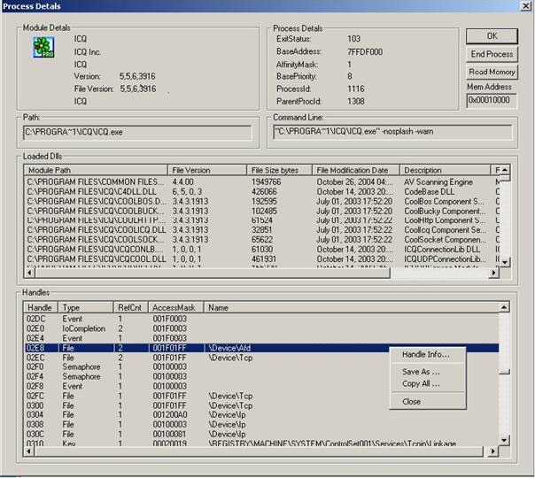 Process Details - Network Utilities